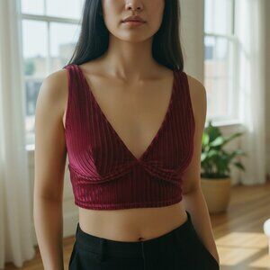 VS PINK burgundy maroon dark red striped velvet bralette top size M 80B